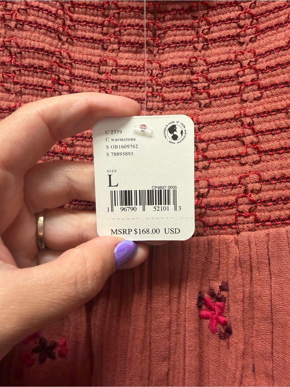 Free People Rust Floral Smocked Jumpsuit with Long Sleeves - Picture 2 of 3